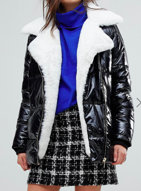 River Island Faux Fur Linned Patent Puffer Jacket
