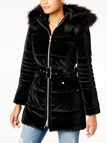 INC International Concepts Hooded Velvet Puffer Coat 
