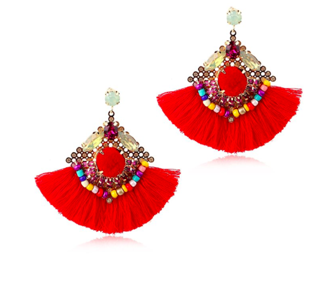 KING Crystal Beaded Tassel Dangle Earrings Vintage Statement Tassel Dangle Earrings for Women