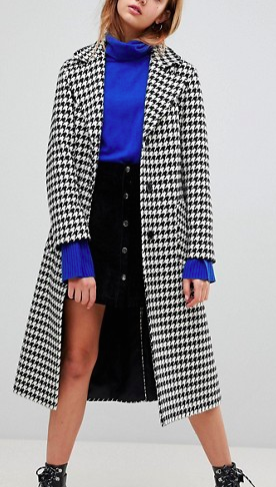 Helene Berman Wool Blend Longline Houndstooth Belted Coat