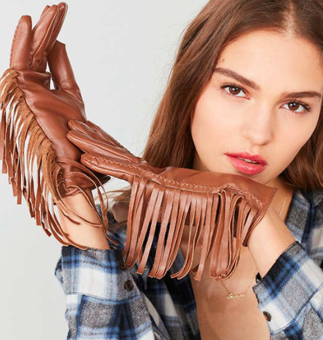 UO Faux Leather Fringed Glove