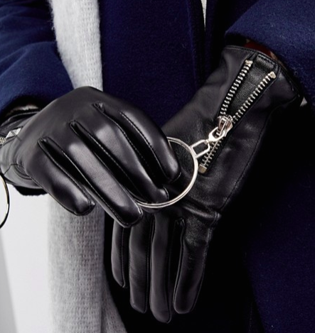 ASOS Leather Glove with Oversized Ring and Touch Screen