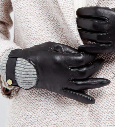 ASOS Leather Glove with Rib Cuff and Touch Screen