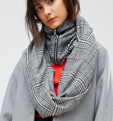 ASOS Woven Check Infinity scarf With Zip and Ring Pull