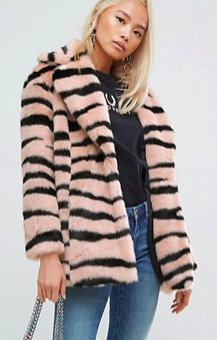 Jakke Mid Length Faux Fur Coat In Animal Stripe