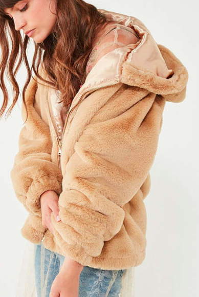 UO Lilly Zip-Up Faux Fur Jacket