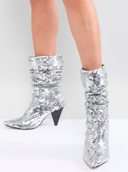 Hot silver glitter slouch boots 2025