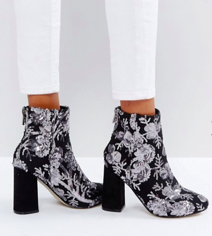 New Look Floral Sequin Embellished Heeled Ankle Boot