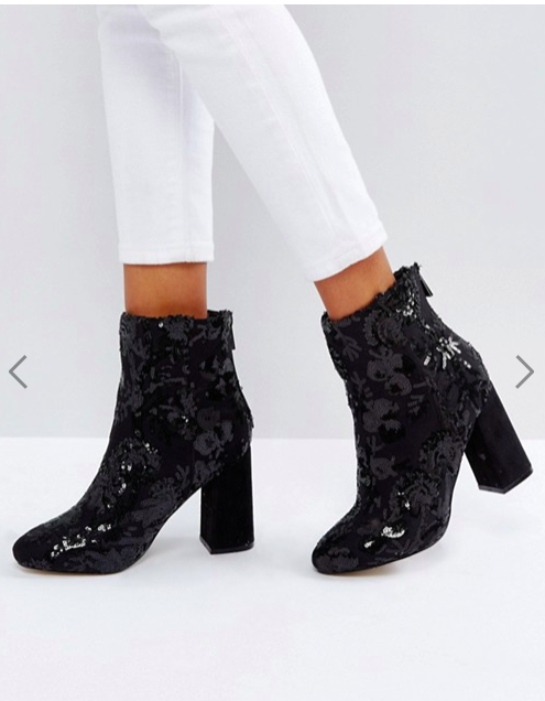 New Look Floral Sequin Embellished Heeled Ankle Boot