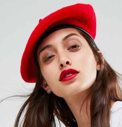 ASOS Wool Beret In Red With Leather Look Bound Edge