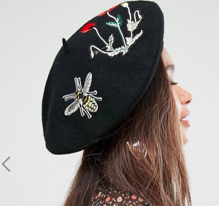 My Accessories Beret with Embroidered Patches