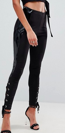 ASOS Leggings with Vinyl Panel & Lace Up Detail