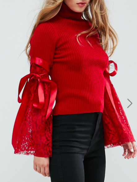 ASOS Sweater with High Neck and Lace Flare Sleeves