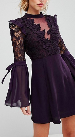 True Decadence Premium Lace Mini Dress With Bow Sleeve Detail