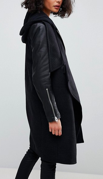 AllSaints Waterfall Coat with Leather Sleeves