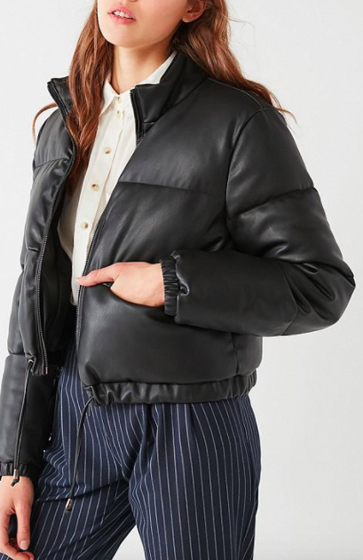 UO Faux Leather Cropped Puffer Jacket