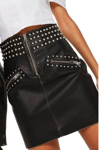 Amy Studded Faux Leather High Waist Skirt TOPSHOP
