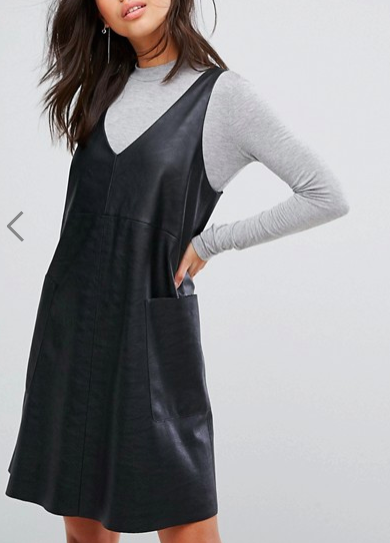 Boss Casual Leather V Neck With Jersey Turtleneck Dress