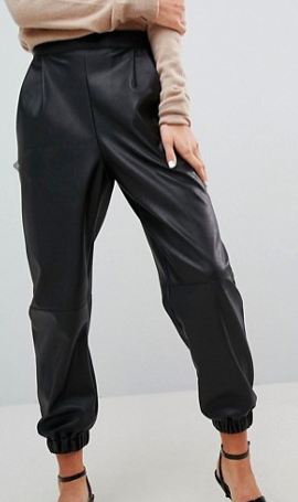 ASOS Low Rise Track Pant in Soft Leather Look