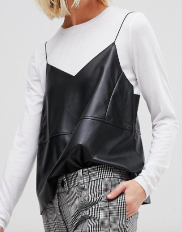 Pieces Jersey Top With Leather Look Cami