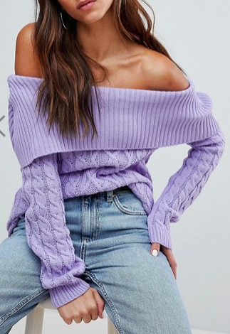 Boohoo Cable Knit Bardot Sweater