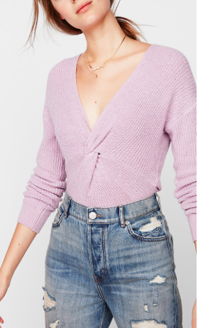 Express Ribbed Twist Front V-Neck Sweater