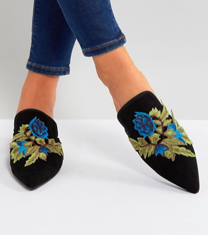 Glamorous Floral Embroidered Pointed Mules