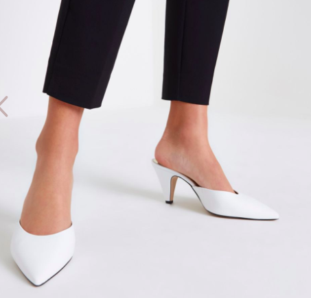 River Island White pointed cone heel mules
