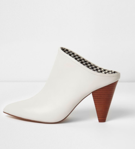 River Island White pointed toe cone heel mules