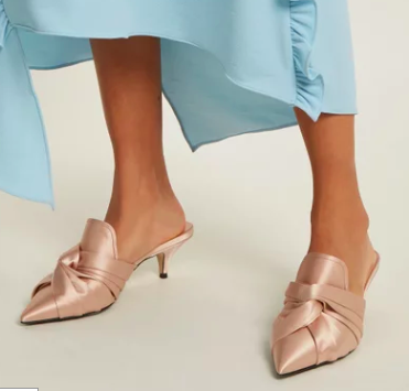 NO. 21  Twisted-satin point-toe mules