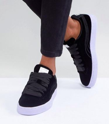 Puma Velour Basket Classic Sneakers In Black with Blue Sole