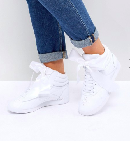 Reebok Classic Freestyle Hi Satin Bow Sneakers In White