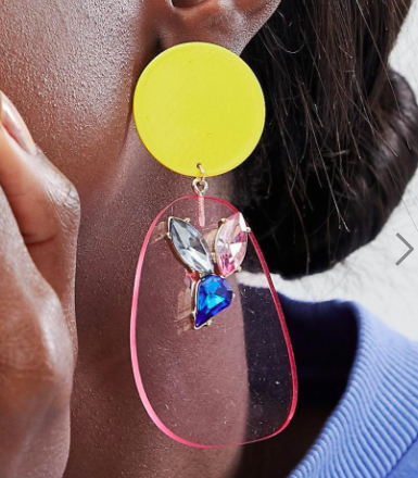 ASOS DESIGN jewel flower and colored resin drop earrings