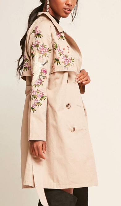 Forever 21 Embroidered Trench Coat