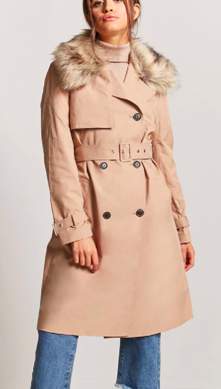 Forever 21 Faux Fur-Collar Trench Coat