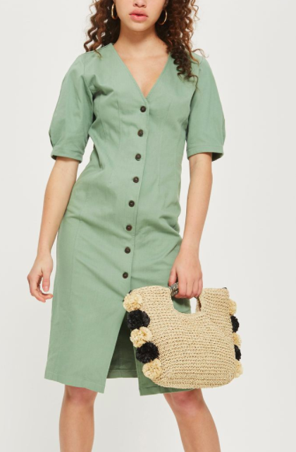 Topshop Washed Twill Seam Midi Shirt Dress