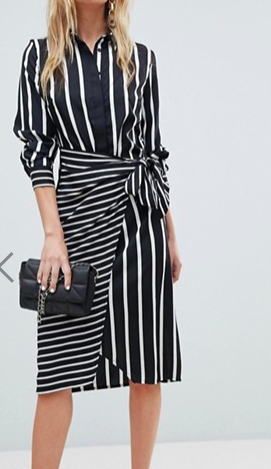 Warehouse Mixed Stripe Wrap Front Shirt Dress