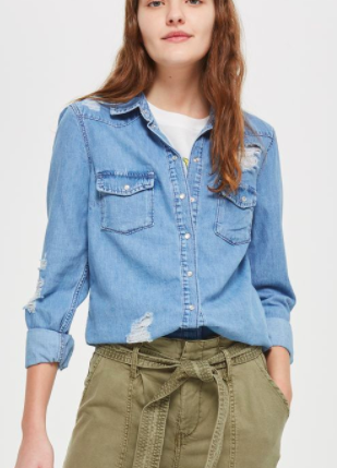 Topshop Ripped Western Denim Shirt