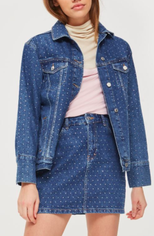 Topshop Mini Crystal Denim Jacket