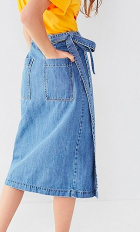 denim wrap midi skirt