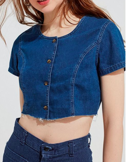 UO Button-Down Denim Cropped Top