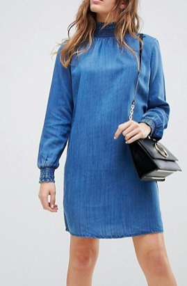 Only High Neck Denim Smock Dress