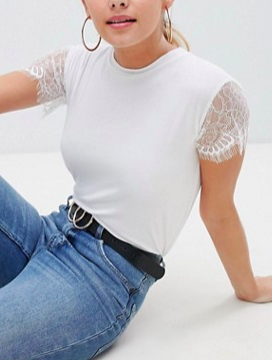 PrettyLittleThing Lace Sleeve T-Shirt