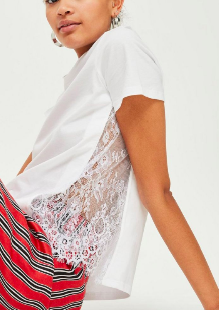 Topshop White Lace Side T-Shirt