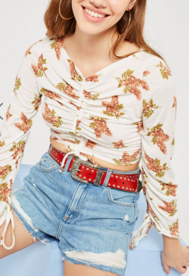 Ruched Long Sleeve Floral Top