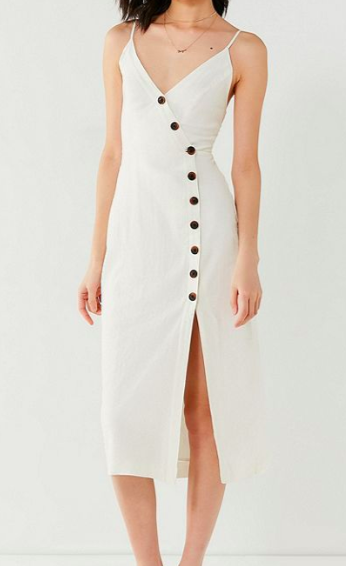 UO Amber Button-Down Linen Midi Dress