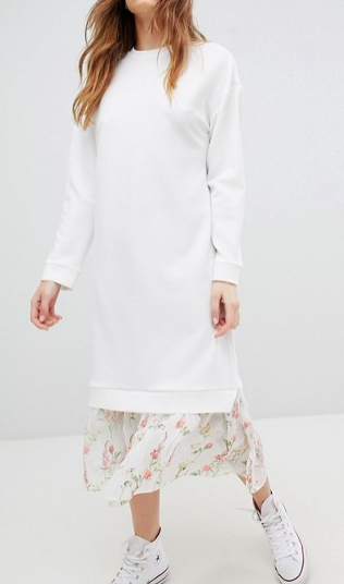 ASOS DESIGN midi dress with 2 in 1 floral mesh hem