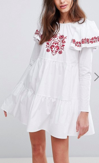 Fashion Union Embroidered Smock Dress With Exaggerated Sleeves