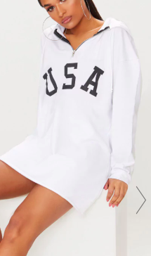 PLT WHITE USA ZIP HOODED SWEATER DRESS