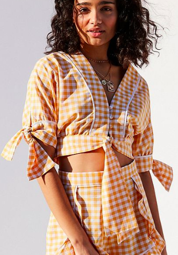 The Fifth Label Idyllic Gingham Tie Cropped Top